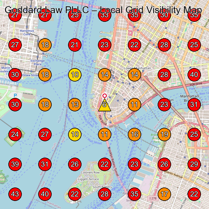 Goddard Law PLLC GeoGrid visibility map for Legal Services in New York